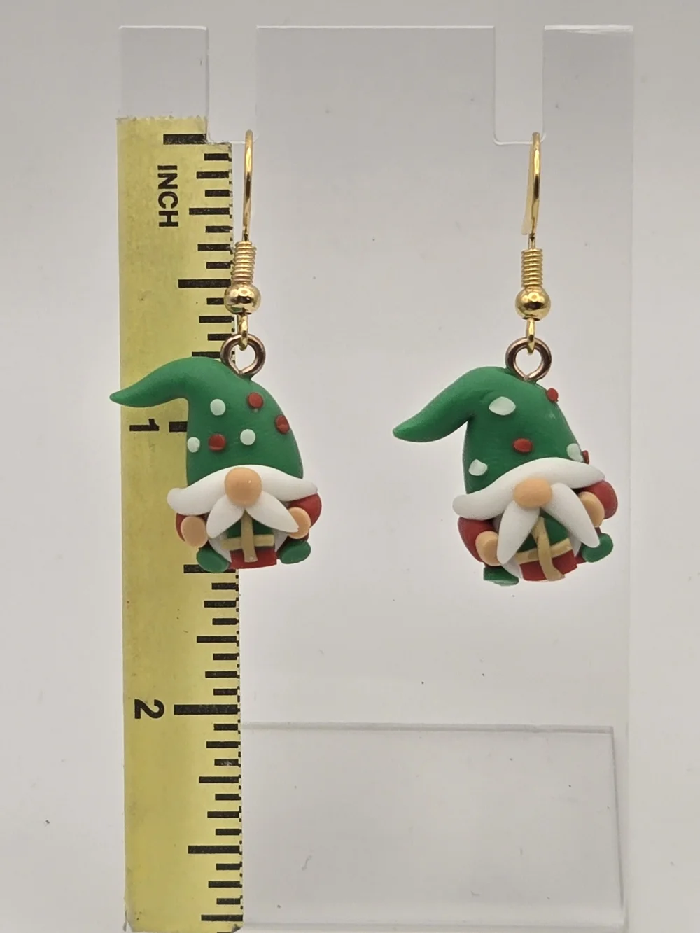 Kids Green Gnome Dangle Earrings - Cute Holiday Jewelry